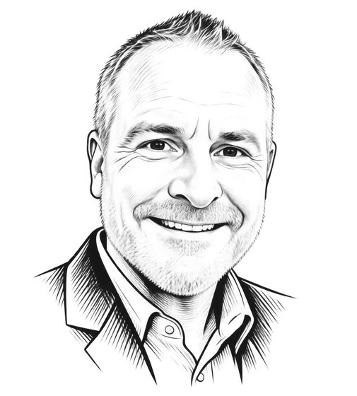 Engraved portrait of Steve Brune